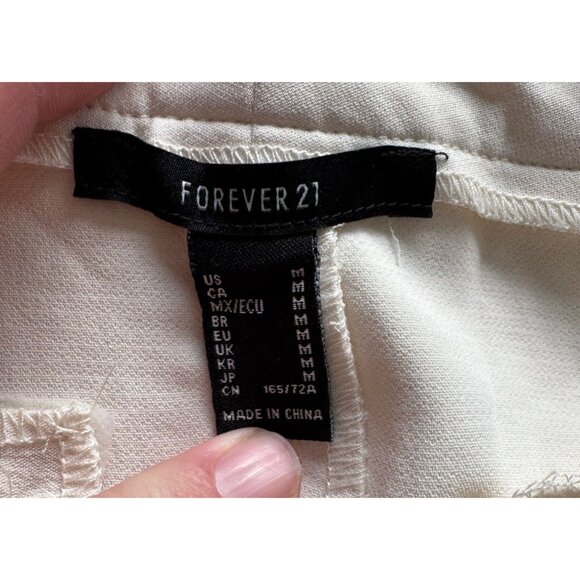 Forever 21 Womens Cream Wide Leg Mid-Rise Pants Size M Lightweight - Picture 3 of 8